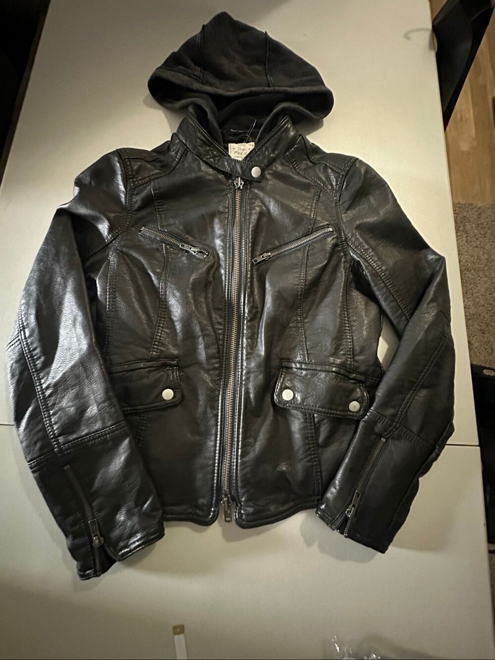 NWOT Free People We The Free Women's Black Vegan Leather Biker Moto Jacket Small - Picture 9 of 12